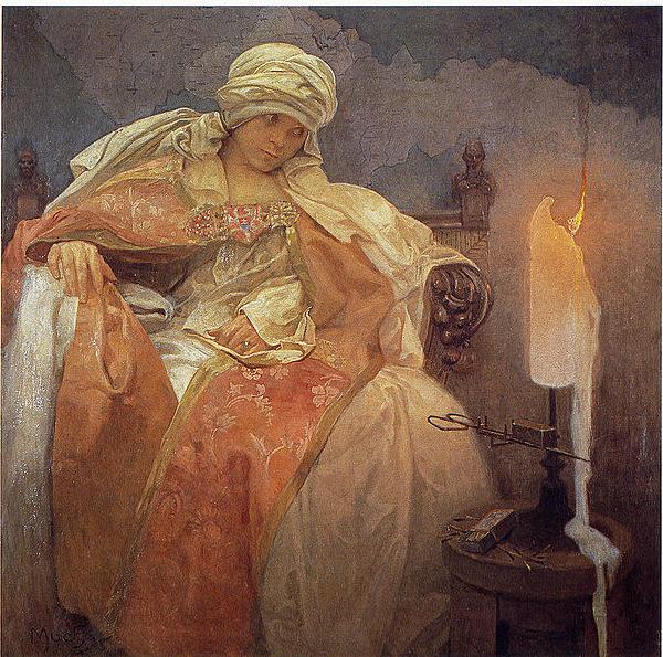 Alfons Mucha Woman With a Burning Candle oil painting picture